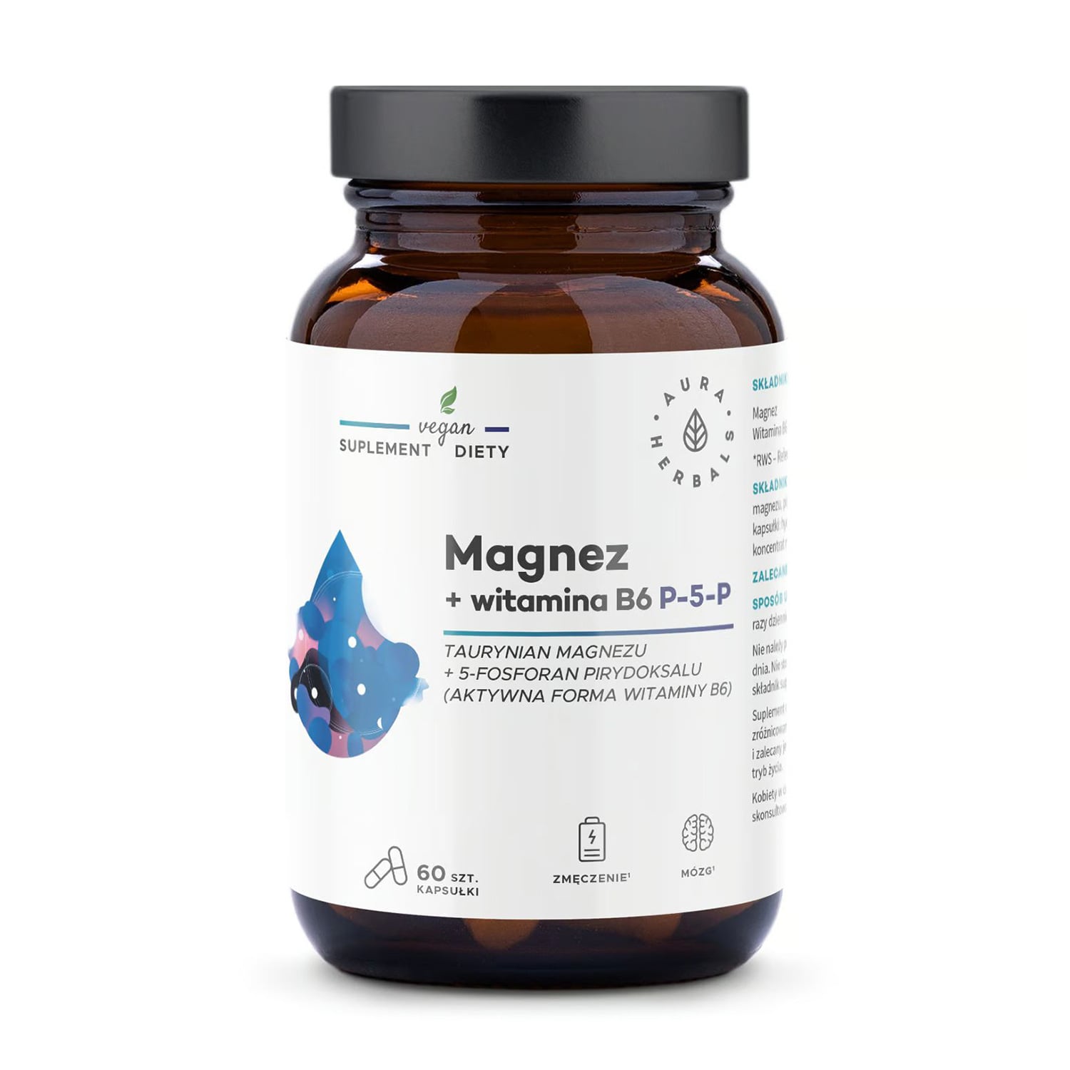 Магній та вітамін Б6 Aura Herbals Magnesium + Vitamin B6 P-5-P, 60 капсул